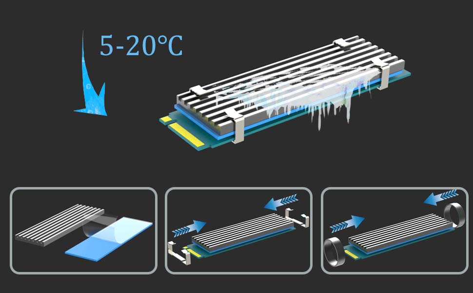 GLOTRENDS Universal M.2 Heatsink NVME Heatsink SSD Heatsink for 2280 M.2 SSD with Silicone Thermal Pad