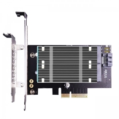 2 in 1 M.2 PCIE 4.0 Adapter Add-on Card with M.2 Heatsink for M.2 PCIE (NVME/AHCI) SSD and M.2 NGFF SATA SSD